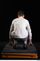 Whole Body Man White Shoes Shirt Trousers Slim Kneeling Studio photo references